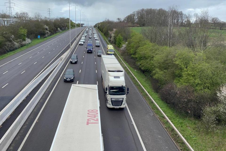 TRAFFIC: The view over the M5 looking north towards junction 6 with an ambulance driving along the hard shoulder i(Image: James Connell/Newsquest)/i