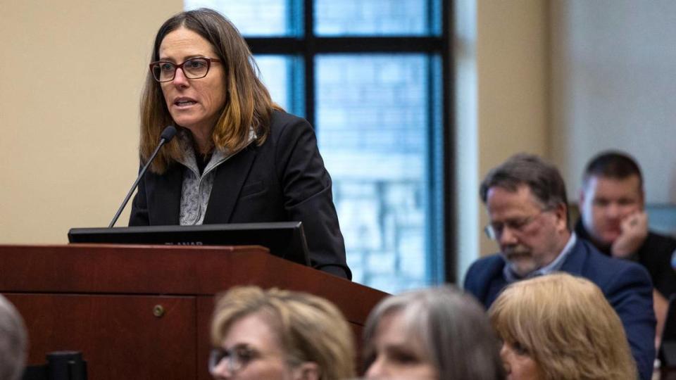 Avimor legal counsel Deborah Nelson discusses the proposed annexation. After Nelson and the city’s planning staff made their presentations, the rest of Monday’s meeting was taken up by public testimony.
