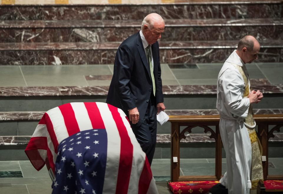 Former White House Chief of Staff James Baker after he gave a eulogy at the funeral service for former President George H.W. Bush at St. Martin's Episcopal Church in Houston on Dec. 6, 2018.