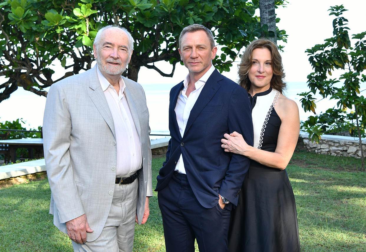 MONTEGO BAY, JAMAICA - APRIL 25:  (L-R) Producer Michael G Wilson, cast member Daniel Craig and producer Barbara Broccoli attend the 