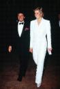 <p>While attending a dinner at the Château de Chambord in 1988, Diana looked radiant as ever in a similarly striking embroidered pantsuit by Catherine Walker.</p>