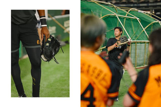 <p>Irwin Wong</p> From left: Giants outfielder Lewis Brinson at batting practice; fans watch the Giants practice.