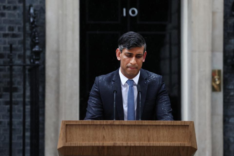 Rishi Sunak got caught in a downpour without an umbrella or an overcoat.