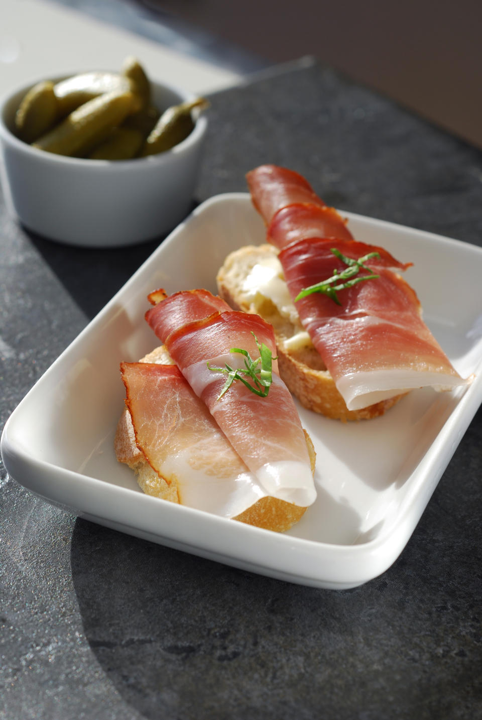 Camembert & prosciutto tartines