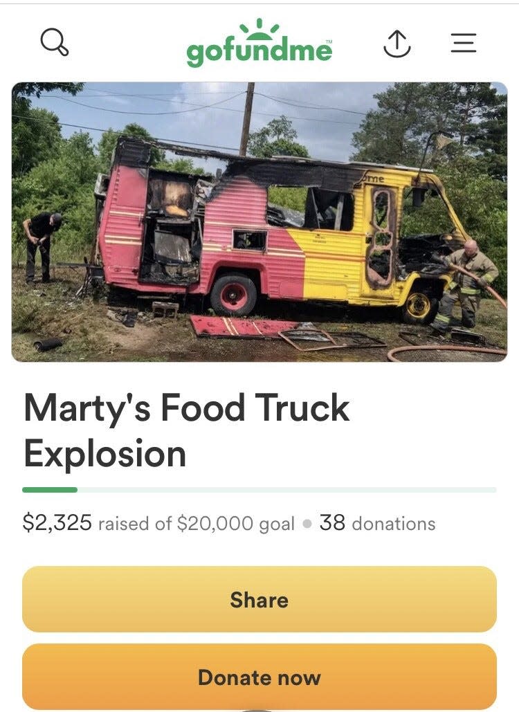 An online fundraiser for Truckin' Awesome owner Marty Martin, who's truck caught fire and was destroyed on July 5, has raised over $2,600 so far.