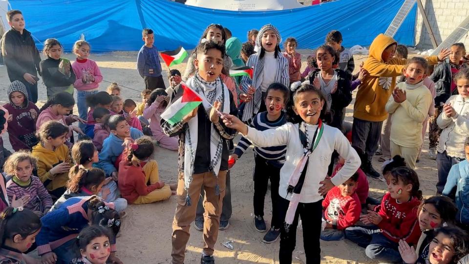 PHOTO: Displaced Gazan children prepare for Ramadan with some face painting and games. Rafah, Gaza, 10th March 2024.  (ABC News)