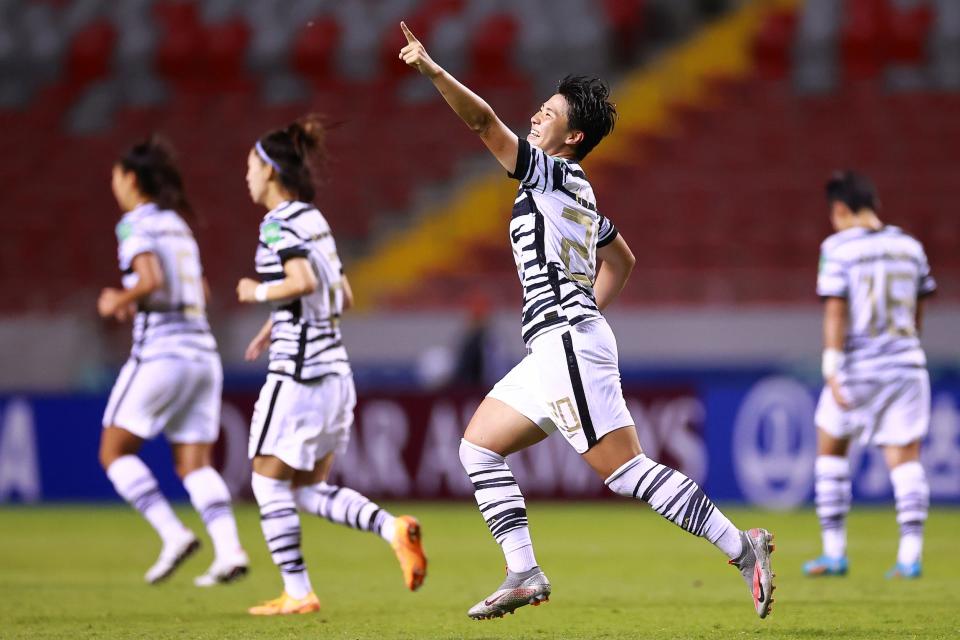 Korea Republic's Hayeon Mun celebrates a goal against Canada during a FIFA U-20 Women's World Cup Costa Rica 2022 match in San Jose, Costa Rica.