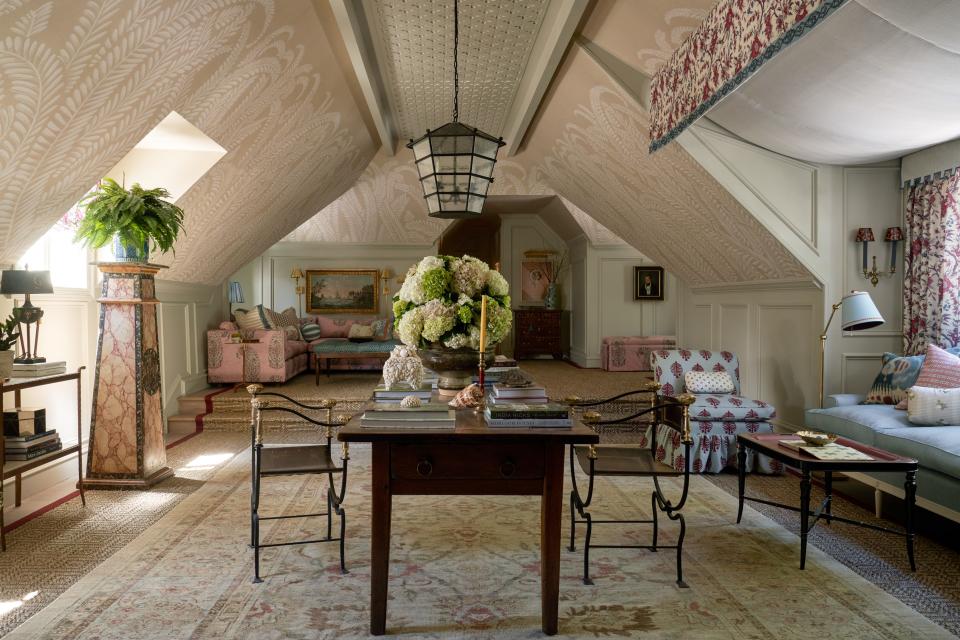 M + M Interior Design designed this pattern-reading room for the Kips Bay Decorator Show House in Dallas.