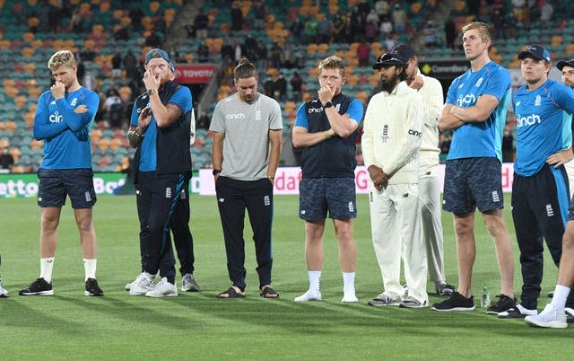 The England squad looks dejected after their latest thrashing.