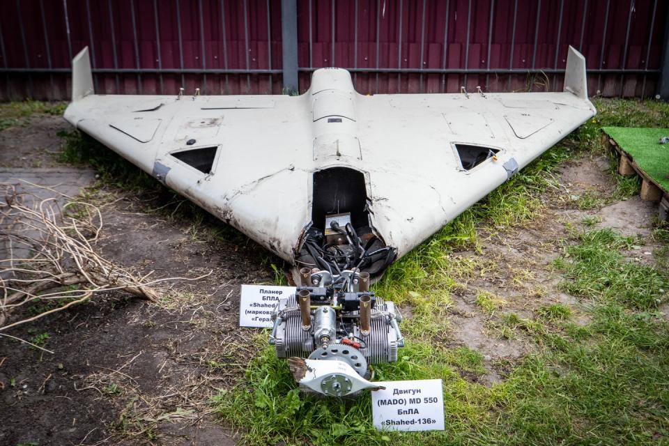 vitalii klychko showed journalists the remains of missiles and drones that the russians used to attack kyiv