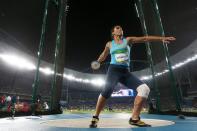 <p>Natalia Stratulat of Moldova competes during the Women’s Discus Throw Qualifying Round – Group A on Day 10 of the Rio 2016 Olympic Games at the Olympic Stadium on August 15, 2016 in Rio de Janeiro, Brazil. (Getty) </p>