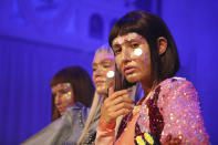 Models wear creations as part of the Manish Arora Ready To Wear Spring-Summer 2020 collection, unveiled during the fashion week, in Paris, Thursday, Sept. 26, 2019. (Photo by Vianney Le Caer/Invision/AP)