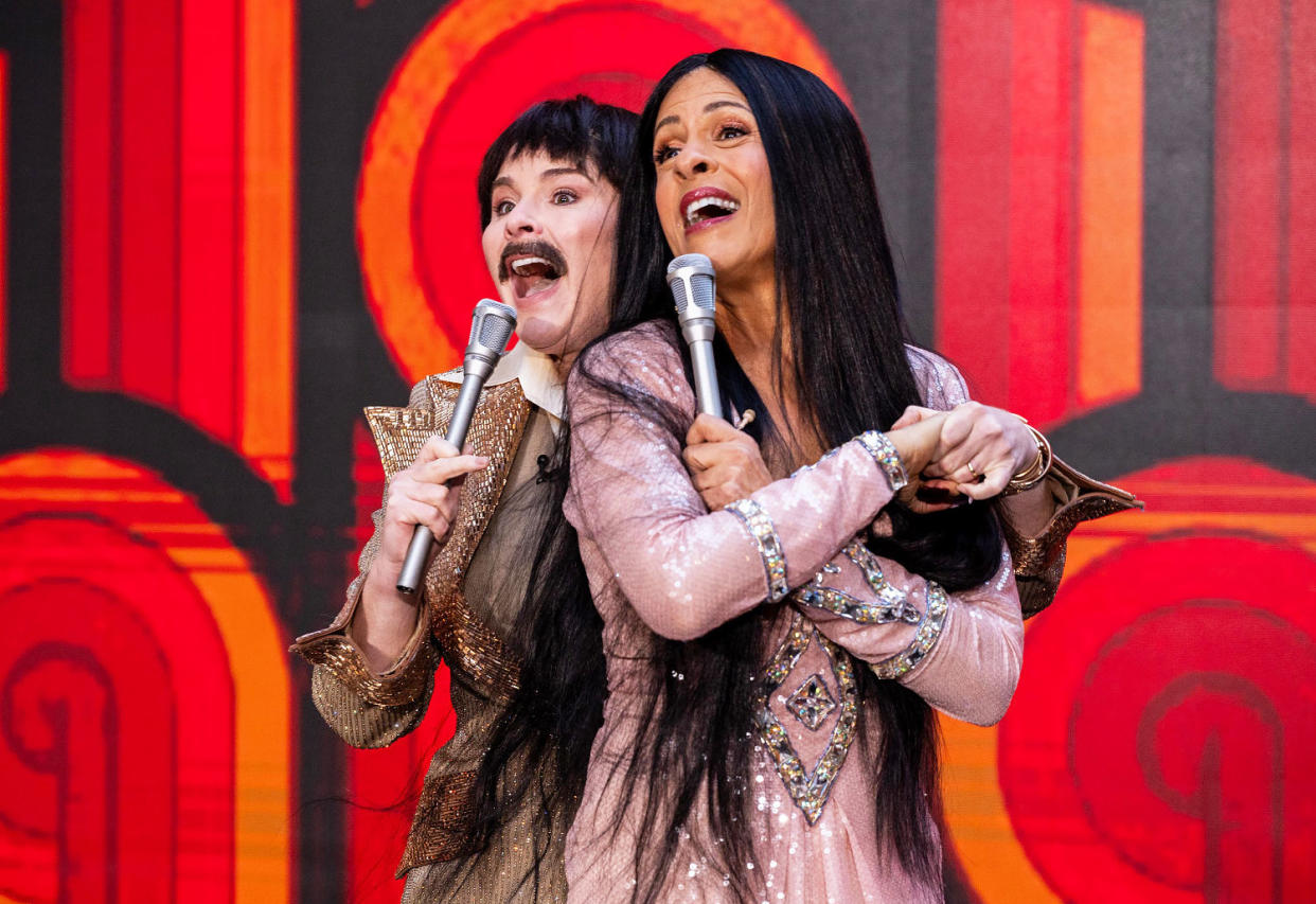 Jenna Bush Hager and Hoda Kotb in costume as Sonny and Cher for  TODAY's Halloween extravaganza (Nathan Congleton / TODAY)