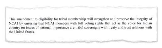 An explanation from a letter proposing changes to the constitution of the National Congress of American Indians. The Congress, set to meet in November.