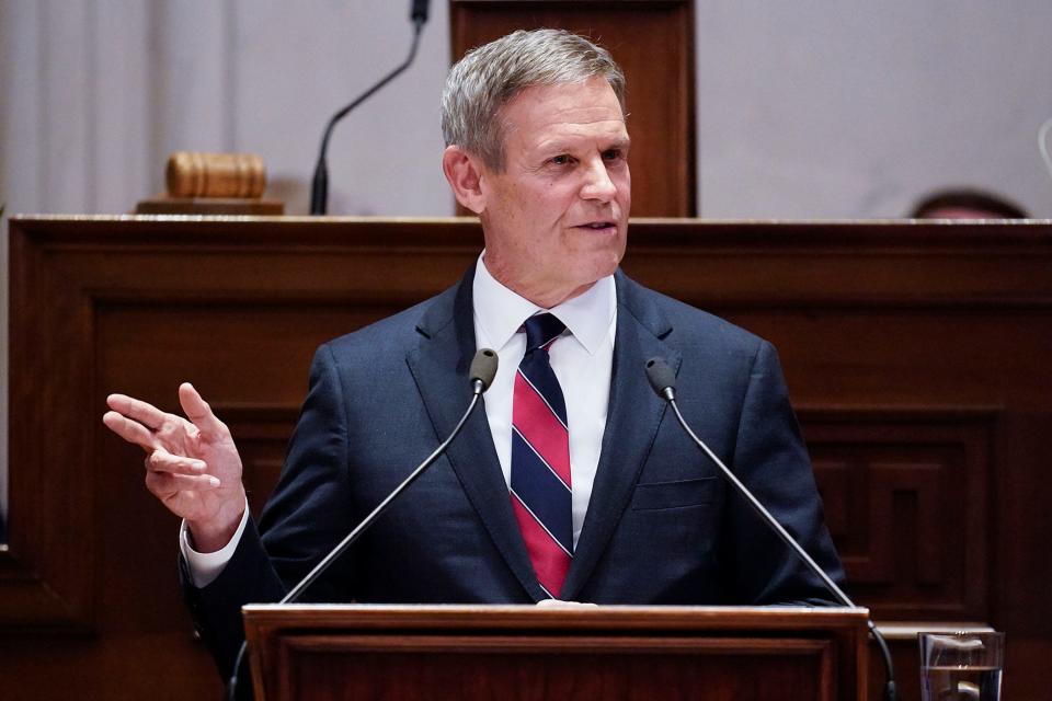 Gov. Bill Lee delivers his State of the State address on Monday, Jan. 31, 2022 in Nashville, Tenn. 