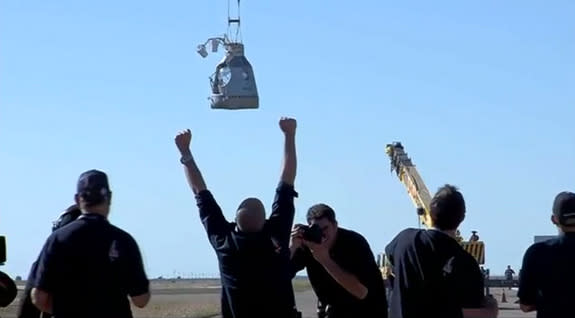 The capsule carrying daredevil Felix Baumgartner launched off the ground Sunday, Oct. 14 at 11:30 a.m. EDT, carried up by a giant balloon, in preparation for Baumgartner's attempt to make the highest skydive ever.