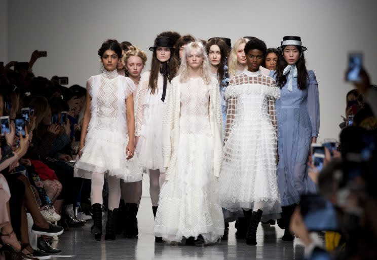 <i>Bora Aksu’s latest collection was inspired by a Suffragette princess [Photo: PA]</i>