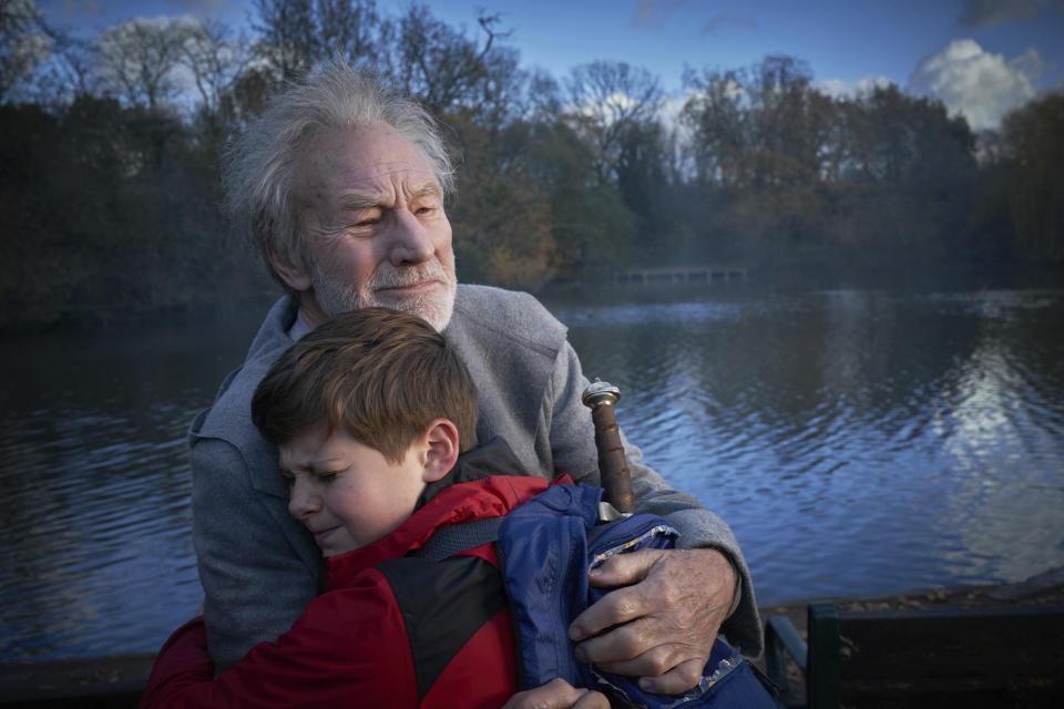 Patrick Stewart and Louis Ashbourne Serkis in a scene from <em>The Kid Who Would Be King.</em> (Photo: Kerry Brown/20th Century Fox via AP)