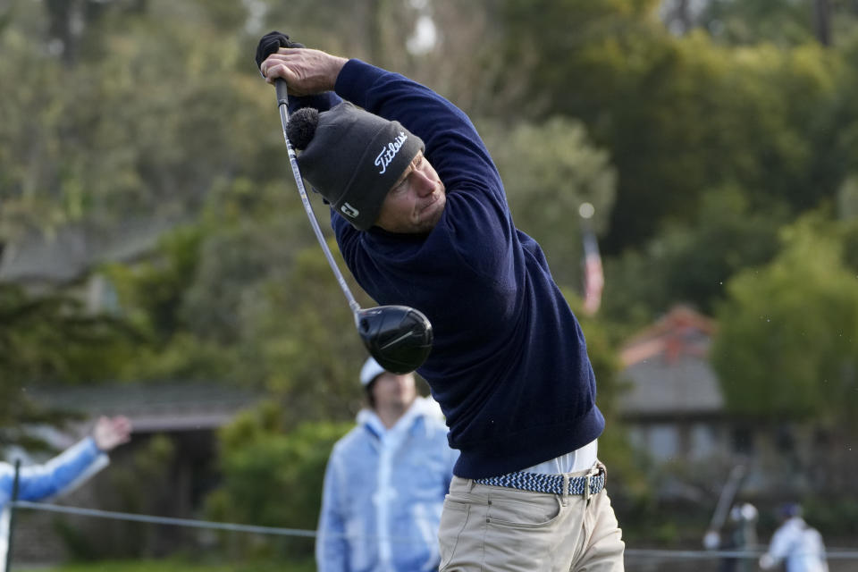 Peter Malnati follows his drive from the 6th tee of the Pebble Beach Golf Links during the third round of the AT&T Pebble Beach Pro-Am golf tournament in Pebble Beach, Calif., Sunday, Feb. 5, 2023. (AP Photo/Godofredo A. Vásquez)