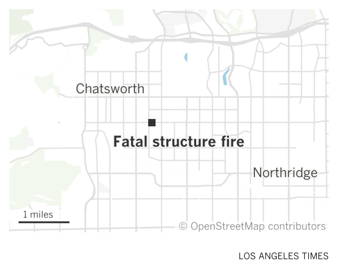 A map of Chatsworth showing the location of a fatal structure fire