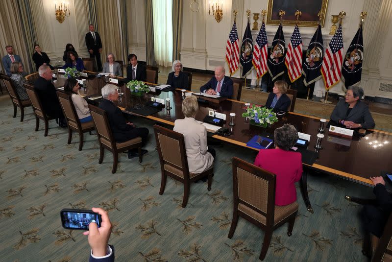 U.S. President Biden with his Council of Advisors on Science and Technology at the White House in Washington, U.S.