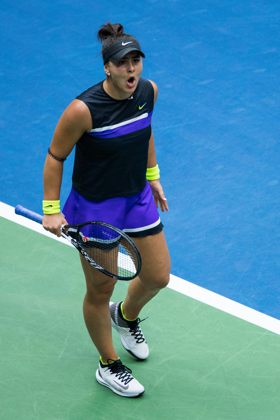 NEW YORK, NEW YORK - SEPTEMBER 07: Bianca Andreescu of Canada celebrates a point during her Women's Singles finals match against Serena Williams of trhe United States on day thirteen of the 2019 US Open at the USTA Billie Jean King National Tennis Center on September 07, 2019 in Queens borough of New York City. (Photo by Chaz Niell/Getty Images)