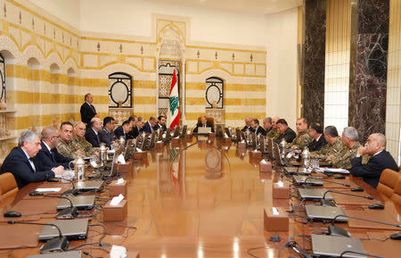 Lebanese President Michel Aoun meets with Lebanon's Higher Defence Council at the presidential palace in Baabda, Lebanon February 7, 2018. Dalati Nohra/Handout via REUTERS