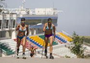 Athletes attend training session at the Ak Bulak Nordic Arena outside Almaty, Kazakhstan, July 16, 2015. REUTERS/Shamil Zhumatov