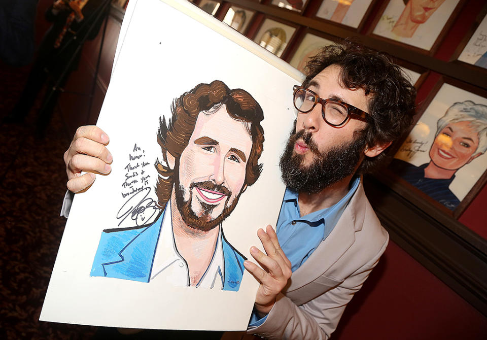 <p>Groban definitely approved of the caricature of him that New York City’s iconic Sardi’s restaurant unveiled and hung on its wall. His portrait will be displayed alongside hundreds of others, from Lucille Ball to Kermit the Frog. (Photo: Bruce Glikas/FilmMagic) </p>