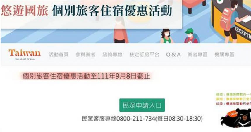 交通部觀光局指出，悠遊國旅補助自由行住宿經費即將用罄，9月8日為活動最後一天。（圖／摘自觀光局）