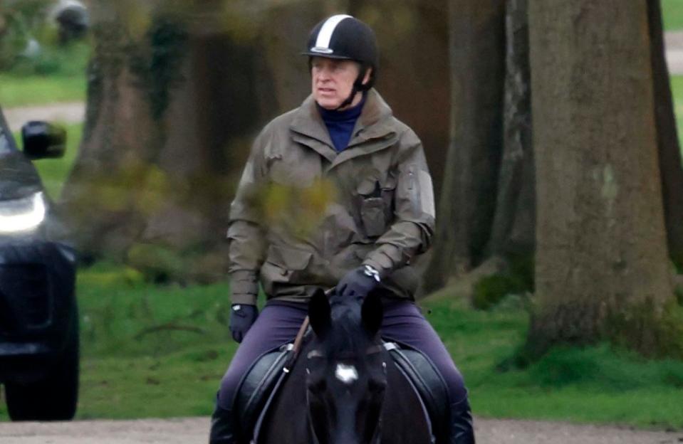 The Duke of York was spotted riding his horse in Windsor Castle on Friday. W8Media / MEGA