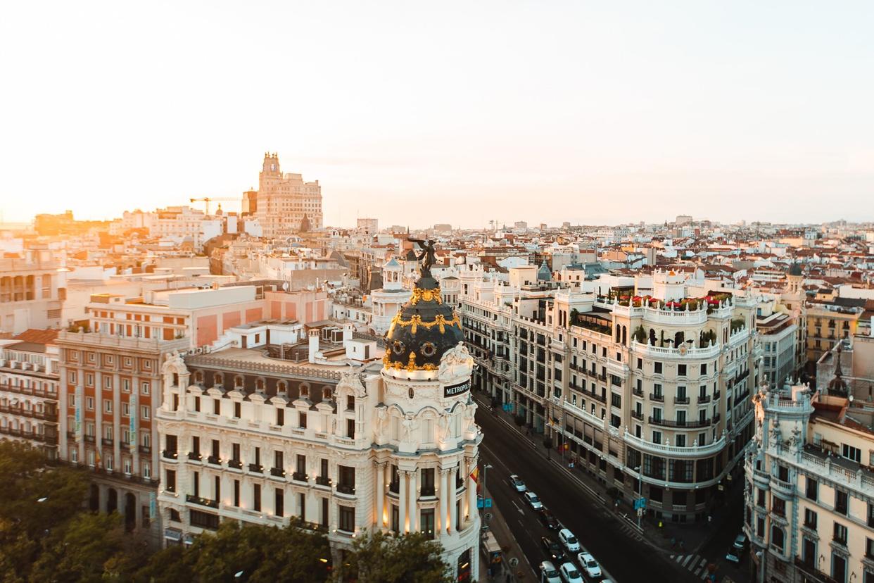 Cityscape of Madrid at sunset