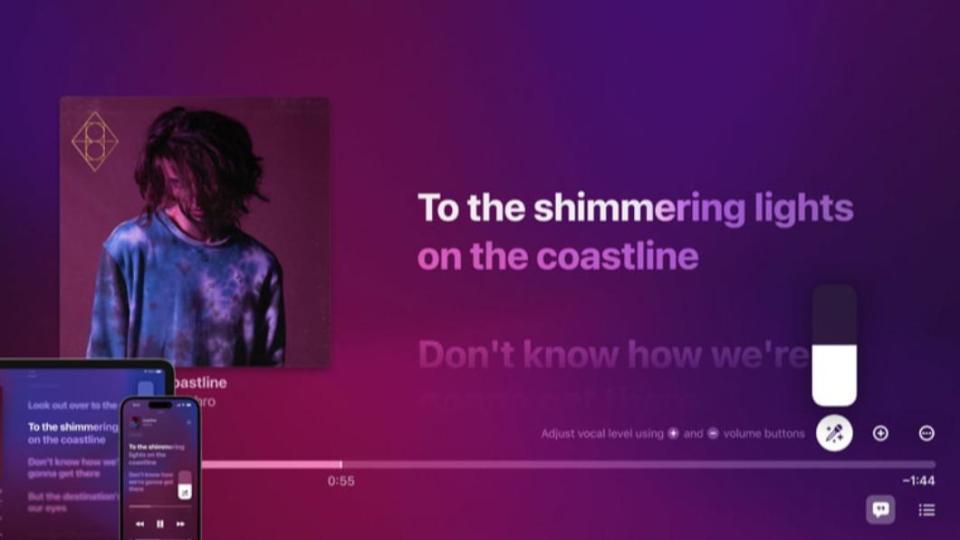 蘋果（Apple）宣布推出「Apple Music開唱」，用戶將能搭配即時歌詞與可調整的人聲嗨唱。（圖／翻攝自 蘋果官網）