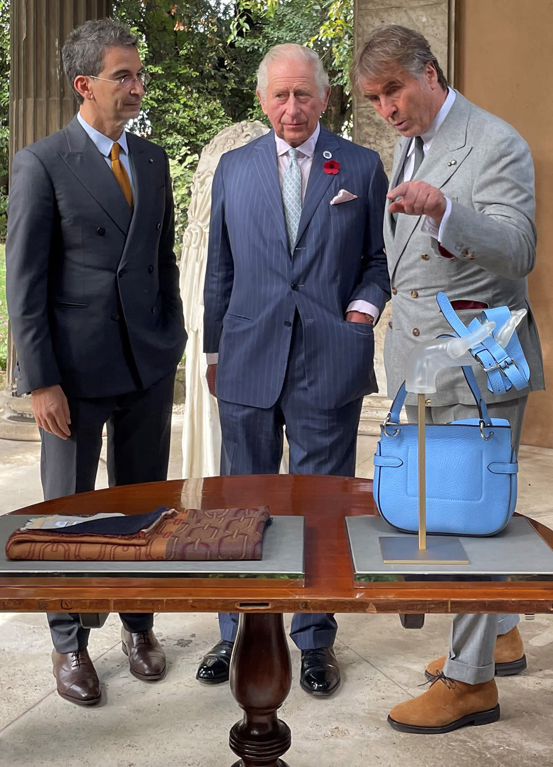 Federico Marchetti, Prince Charles and Brunello Cucinelli at the first SMI project in Rome, Oct. 31, 2021. - Credit: Courtesy of Brunello Cucinelli