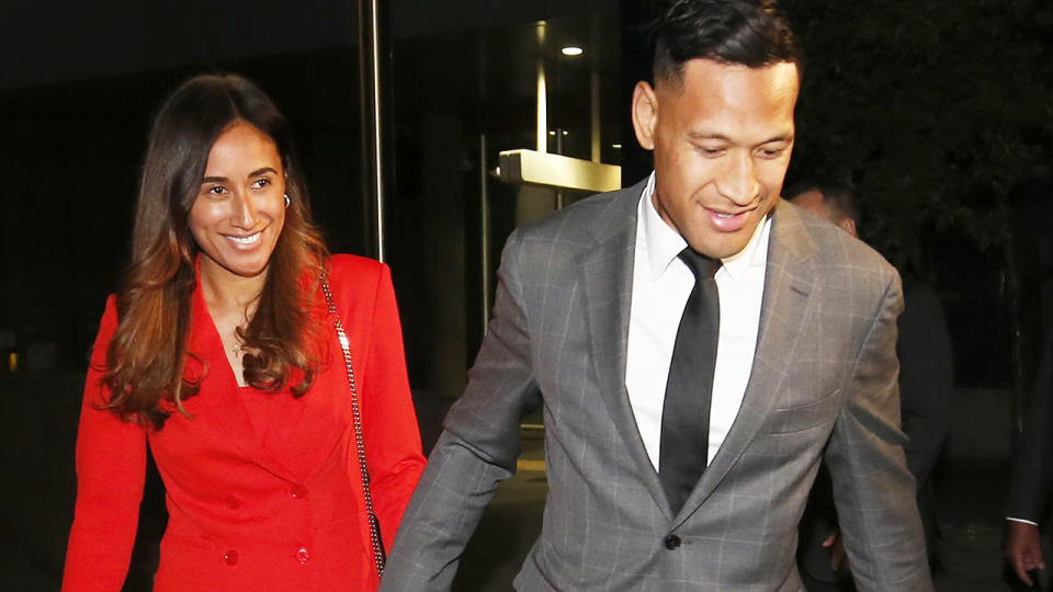 Israel and Maria Folau, pictured here leaving Federal Court after a meeting with Rugby Australia in 2019.