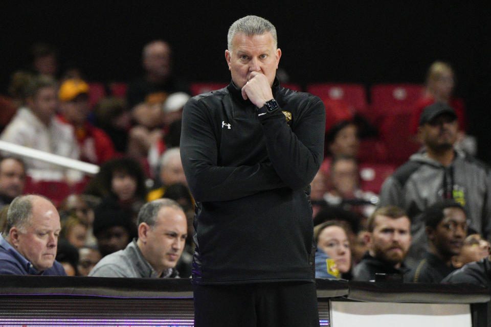 UMBC coach Jim Ferry watches during the second half of the team's NCAA college basketball game against Maryland on Thursday, Dec. 29, 2022, in College Park, Md. Maryland won 80-64. (AP Photo/Jess Rapfogel)