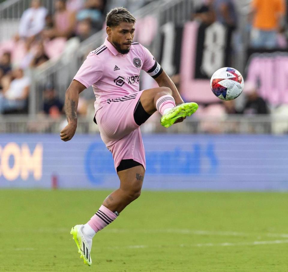 Inter Miami forward Josef Martínez (17) tries to control the ball against Austin FC in the first half of their MLS match at DRV PNK Stadium on Saturday, July 1, 2023, in Fort Lauderdale, Fla.