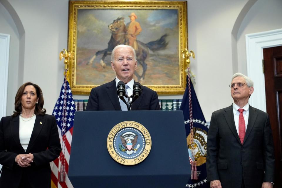 PHOTO: President Joe Biden speaks from the Roosevelt Room of the White House in Washington, July 14, 2024, about the apparent assassination attempt of former President Donald Trump at a campaign rally in Pennsylvania.  (Susan Walsh/AP)