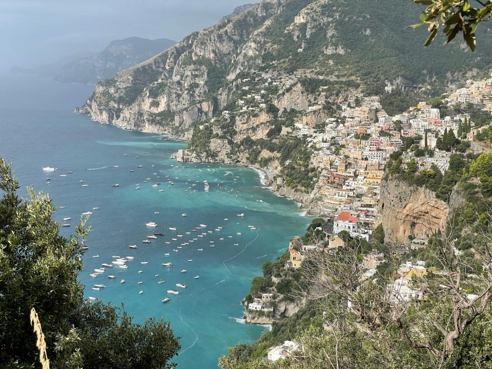 The view from above of the coastal town of Positano.