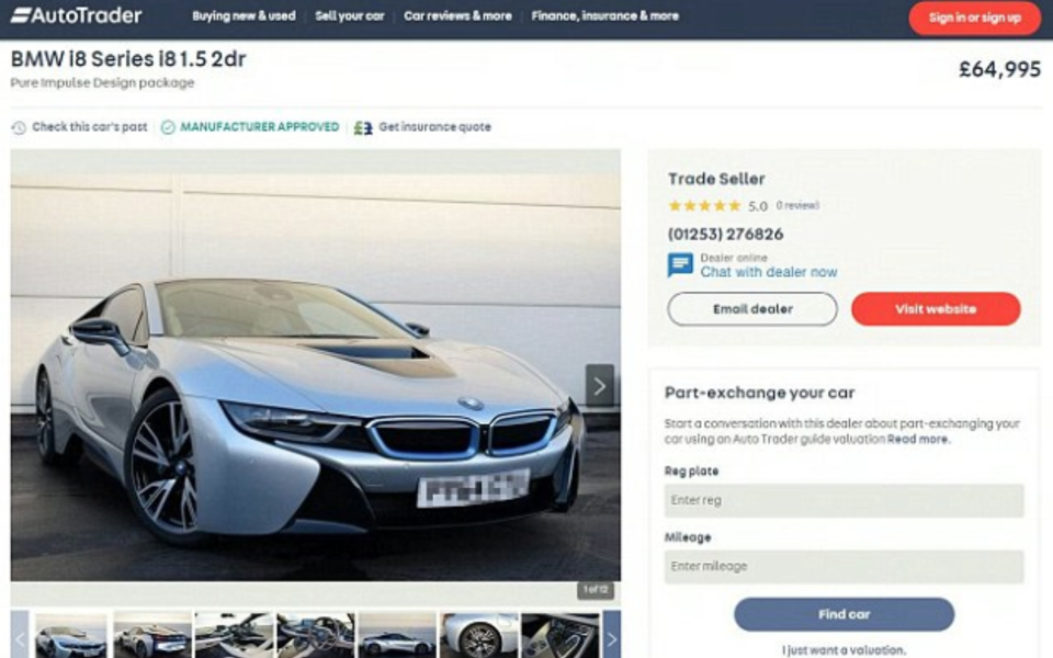 A screenshot of the car listing