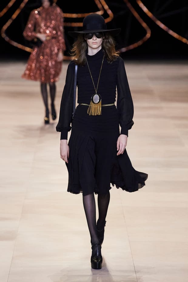 <p>A look from Celine's Fall 2020 collection. Photo: Imaxtree</p>