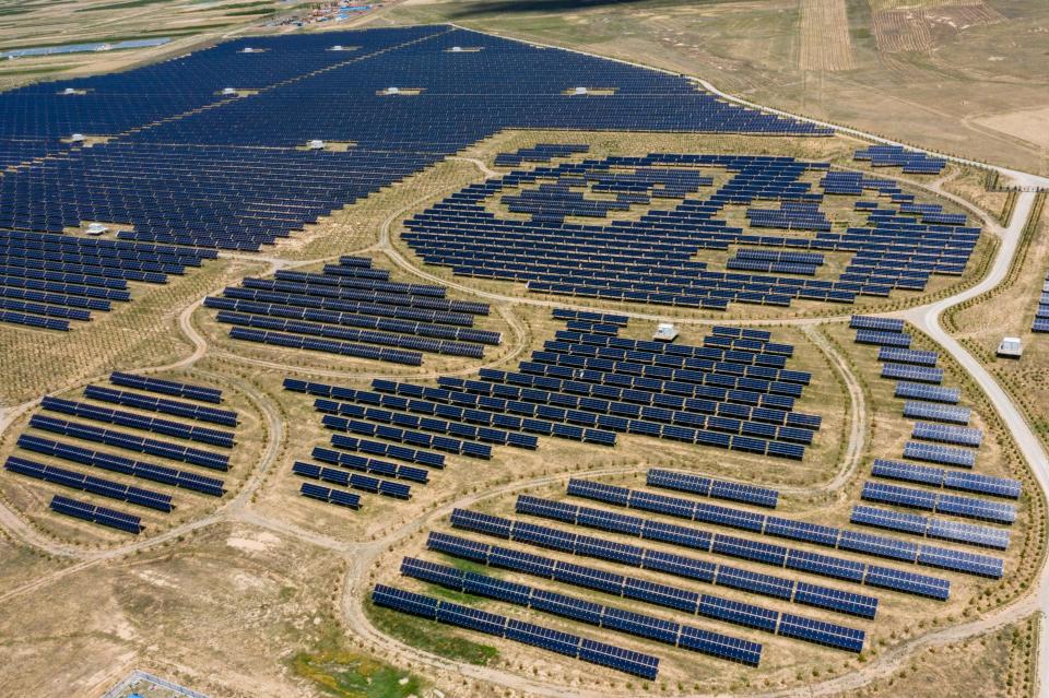 A panda-shaped solar park in Datong, Shanxi, China. China is both a key investor in coal and also a leader in renewables, with more solar capacity than any country in the world. (Photo: TPG via Getty Images)