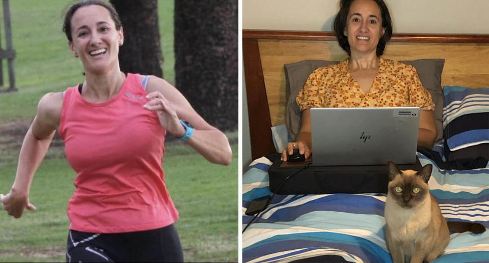 Once a marathon runner, Bethany Wormald now spends 23 hours a day in bed with long Covid. Source: Facebook/Nine News