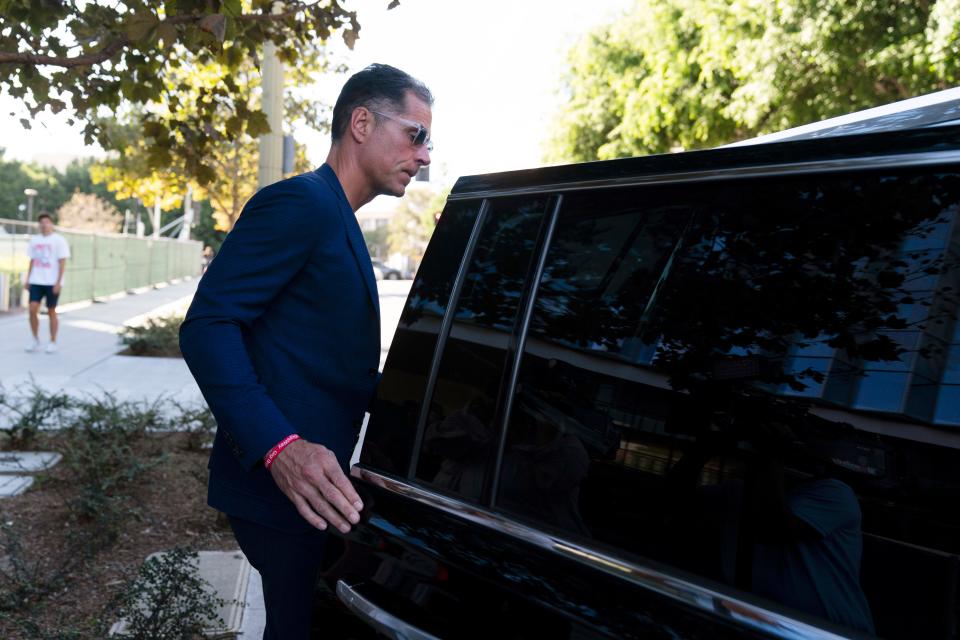 Los Angeles Lakers general manager Rob Pelinka leaves a federal courthouse after attending Vanessa Bryant's invasion of privacy trial against the Los Angeles County sheriff's and fire departments.