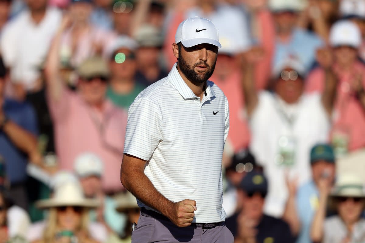 On top: Scottie Scheffler will take a one-stroke lead into Masters Sunday at Augusta (Getty Images)