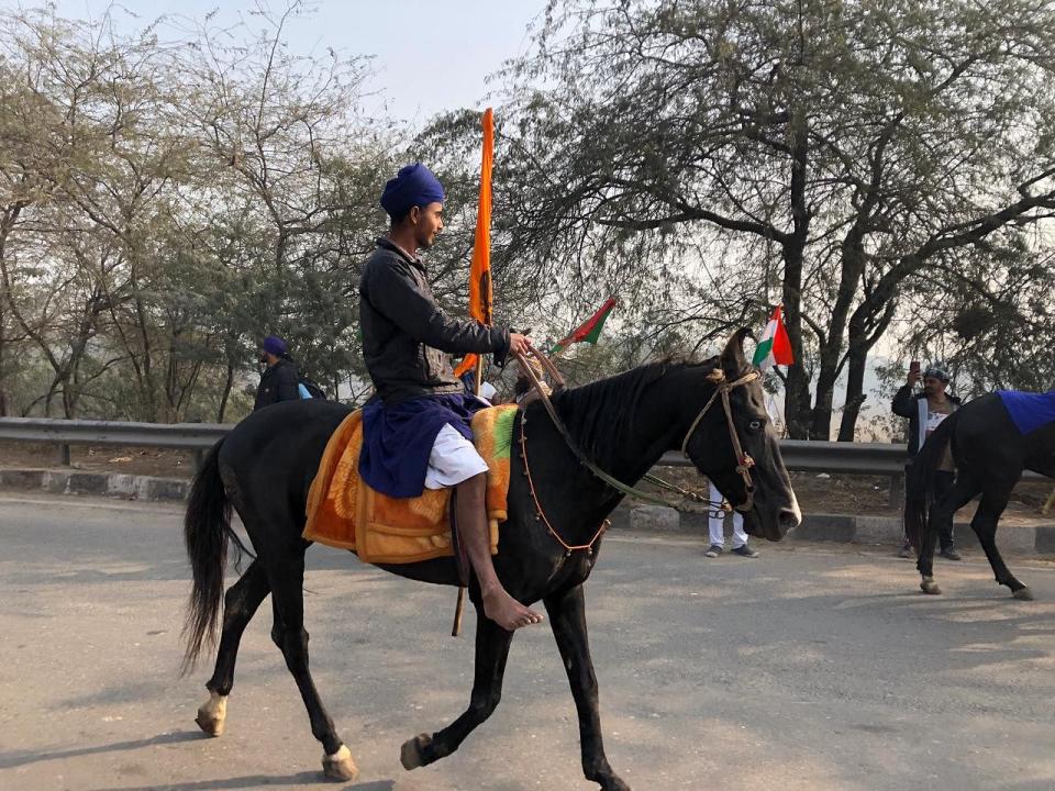 Nihang horsemen near the Singhu border.