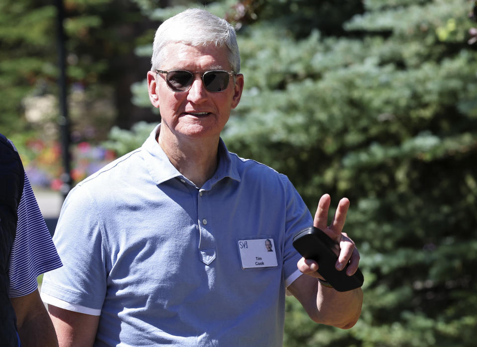 SUN VALLEY, IDAHO - JULY 08: Tim Cook, CEO of Apple, attends the Allen & Company Sun Valley Conference on July 08, 2022 in Sun Valley, Idaho. The world's most wealthy and powerful businesspeople from the media, finance, and technology will converge at the Sun Valley Resort this week for the exclusive conference. (Photo by Kevin Dietsch/Getty Images)