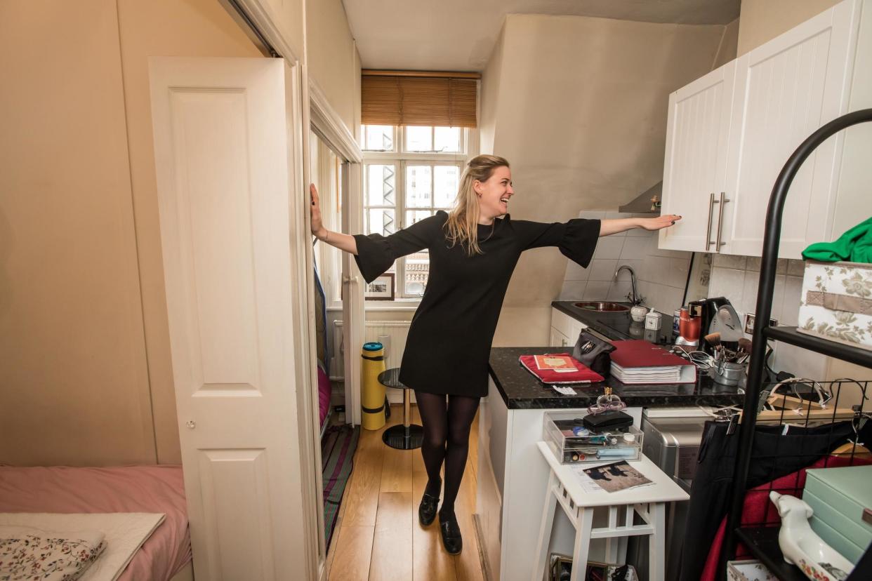 Yours for £275,000: The flat is so tiny you can touch both walls in the main room at the same time: Alex Lentati