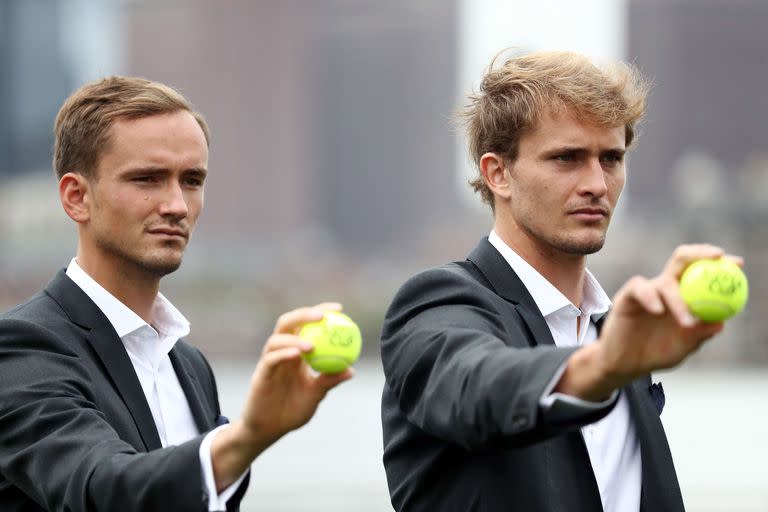 Laver Cup: el ruso Daniil Medvedev, flamante ganador del US Open, y el alemán Alexander Zverev, del Team Europe, en Boston.