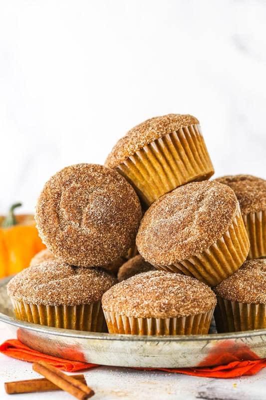 <p>Life Love and Sugar</p><p>These cinnamon sugar pumpkin muffins are moist pumpkin muffins that are super easy to make! They are topped with cinnamon and sugar for the ultimate fall breakfast treat! </p><p><strong>Get the recipe: <em><a href="https://www.lifeloveandsugar.com/cinnamon-sugar-pumpkin-muffins/" rel="nofollow noopener" target="_blank" data-ylk="slk:Cinnamon Sugar Pumpkin Muffins;elm:context_link;itc:0;sec:content-canvas" class="link ">Cinnamon Sugar Pumpkin Muffins</a></em></strong></p>